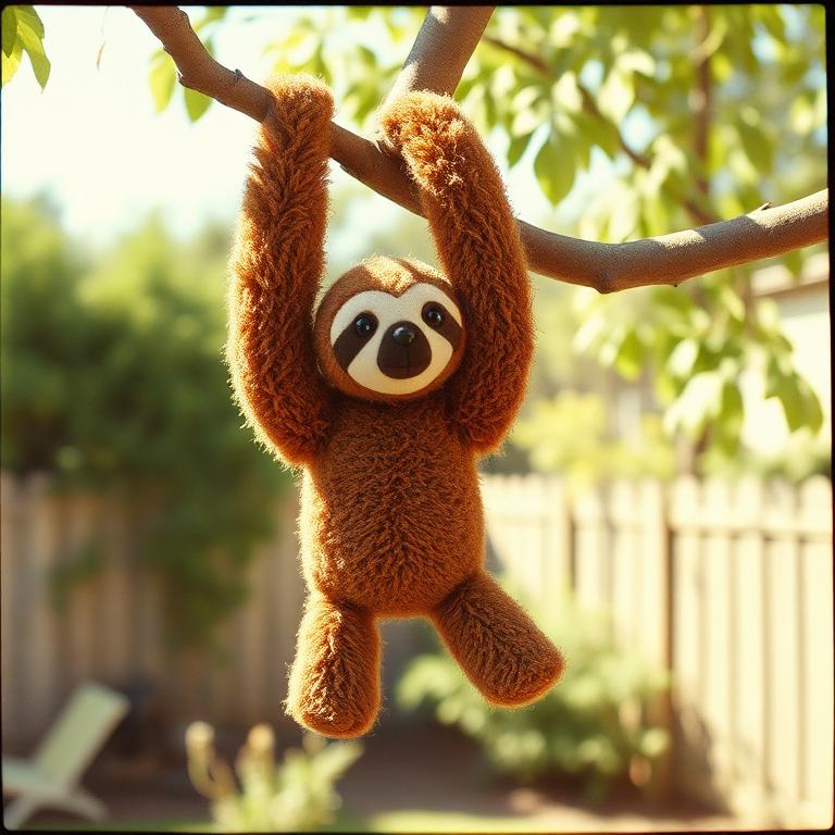 Bert hanging from a tree branch